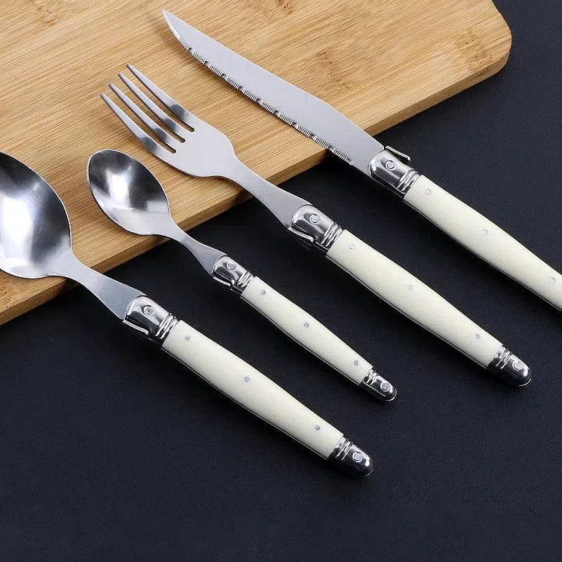 Ivory-Handle Stainless Steel Flatware Set