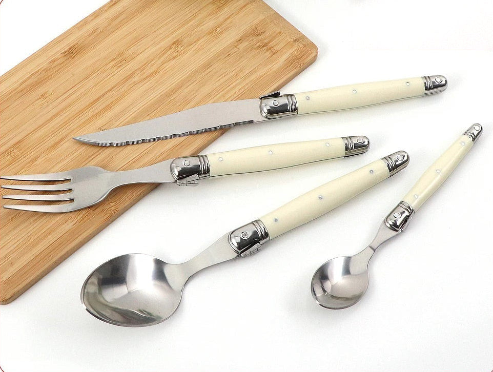 Ivory-Handle Stainless Steel Flatware Set