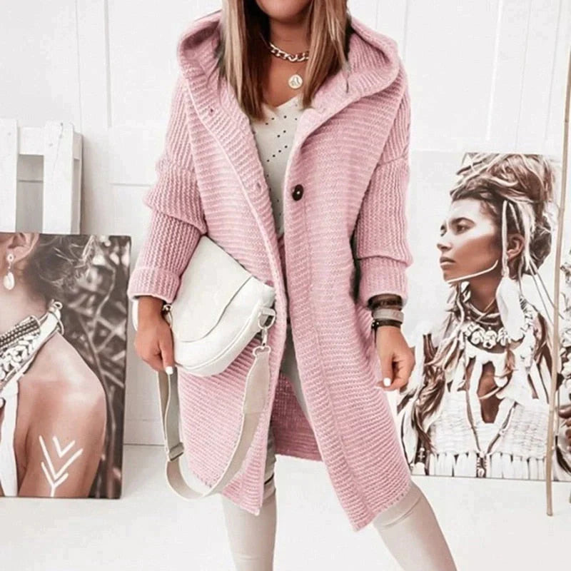 Hooded longline cardigan in pink