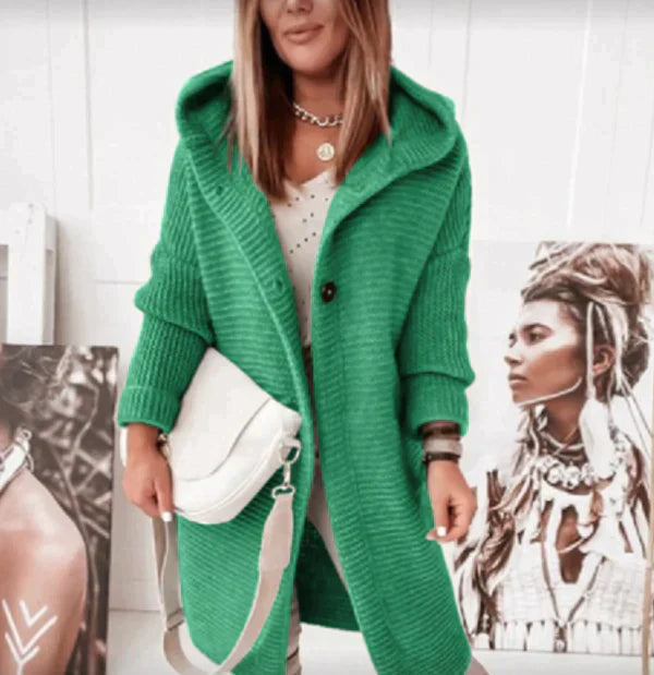 Hooded longline cardigan in green
