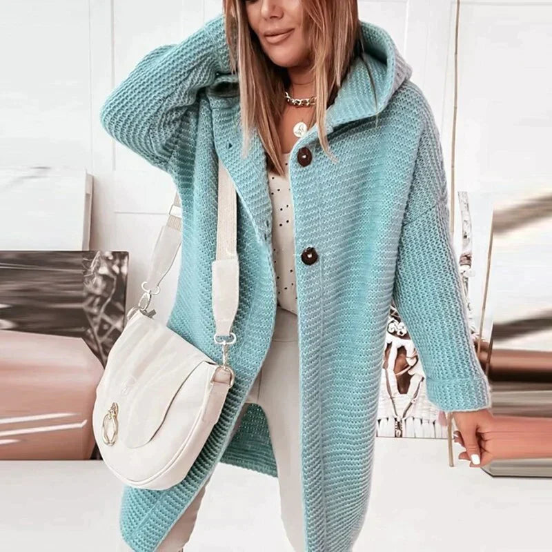 Hooded longline cardigan in blue