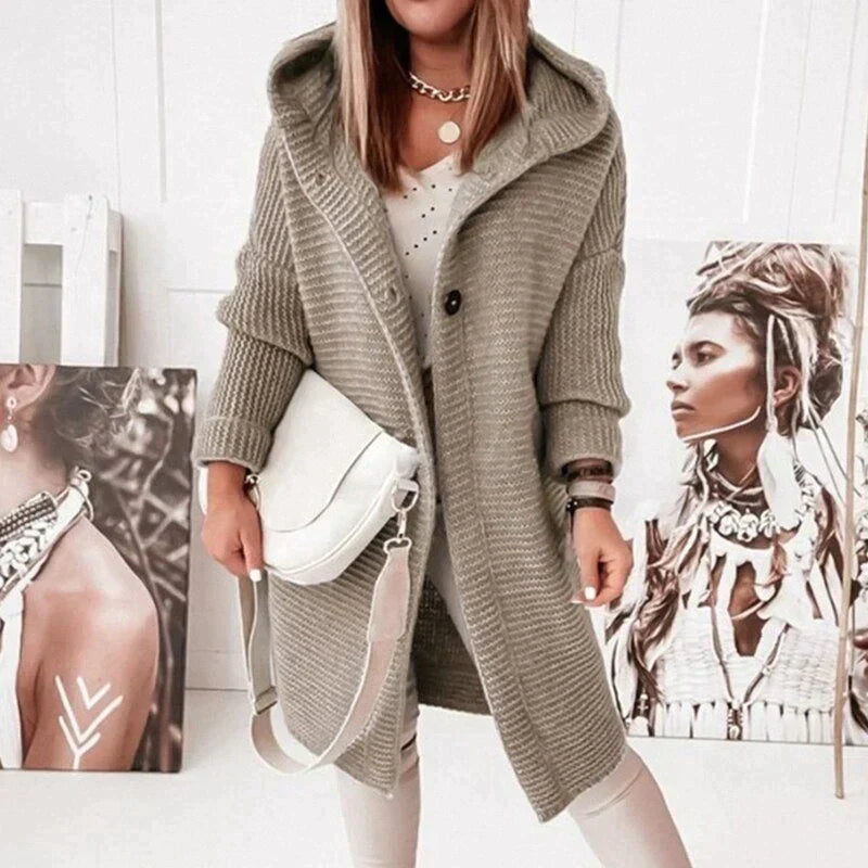 Hooded longline cardigan in beige