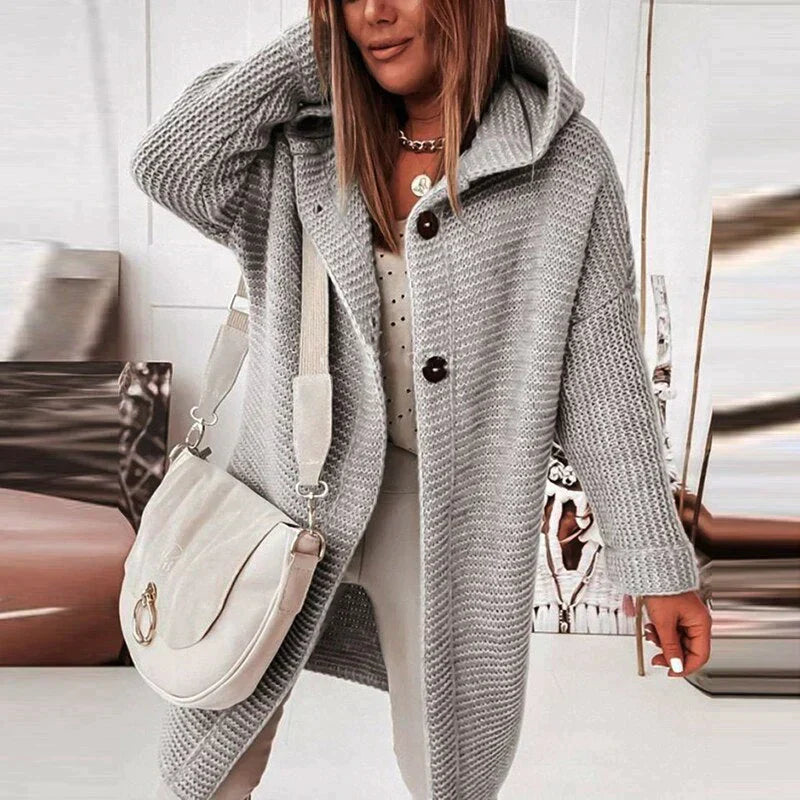 Hooded longline cardigan in gray