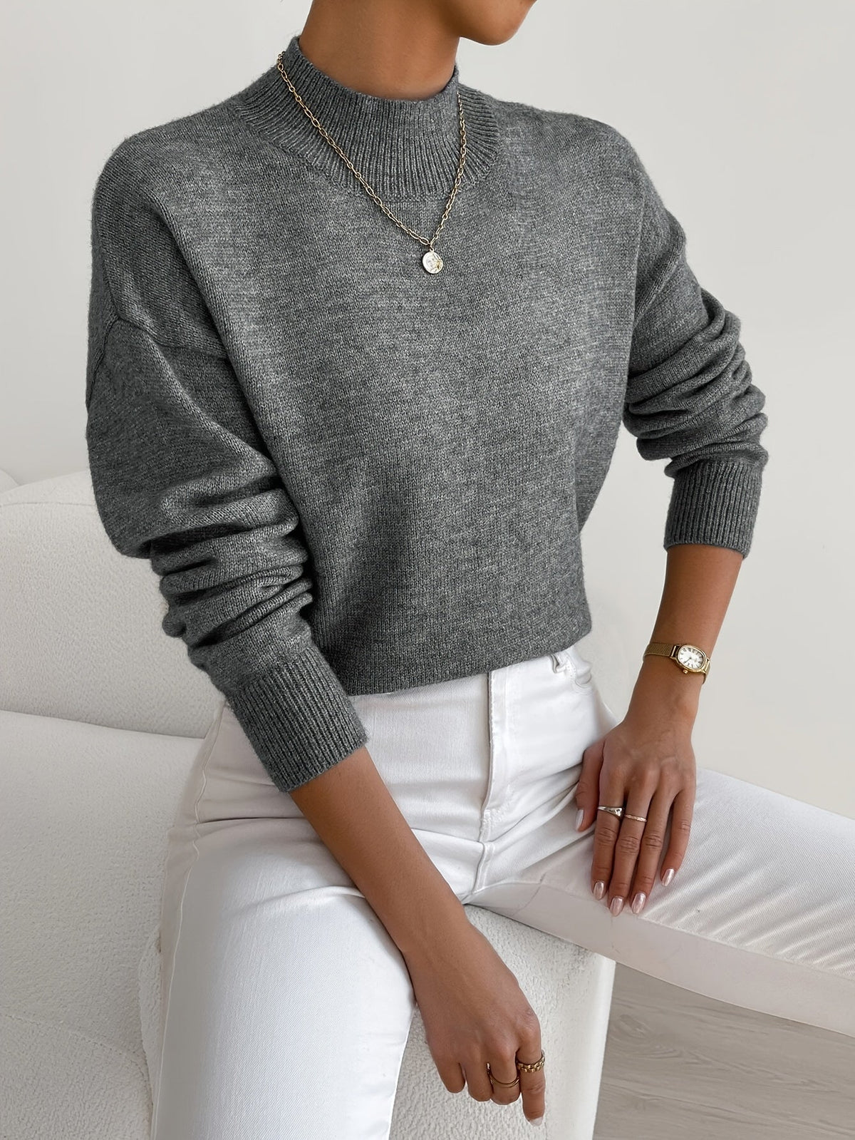 Soft knit turtleneck sweater in dark gray