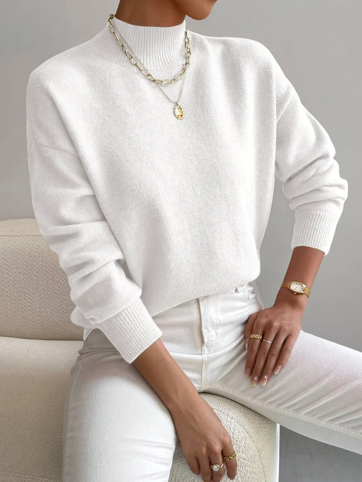Soft knit turtleneck sweater in white