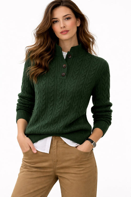 Button mock neck cable knit sweater, alternate view
