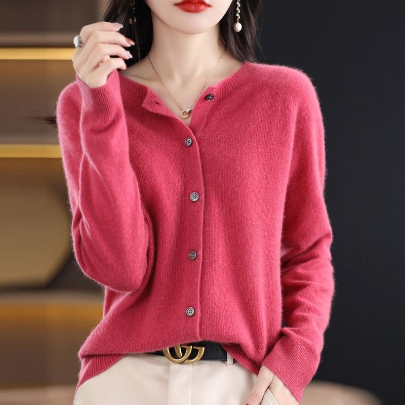 Everyday round neck cardigan in pink