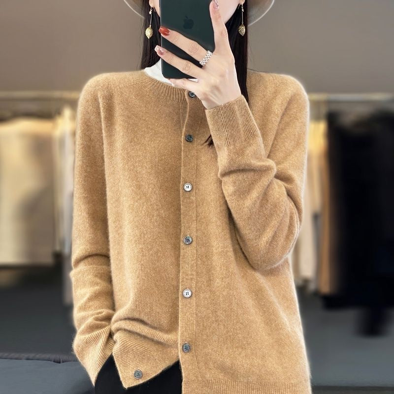 Everyday round neck cardigan in gold