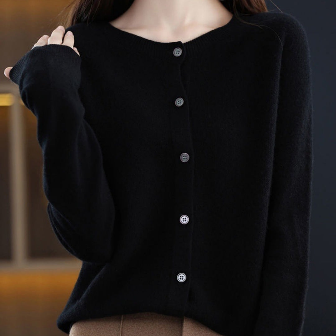 Everyday round neck cardigan in black