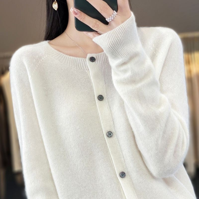 Everyday round neck cardigan in white