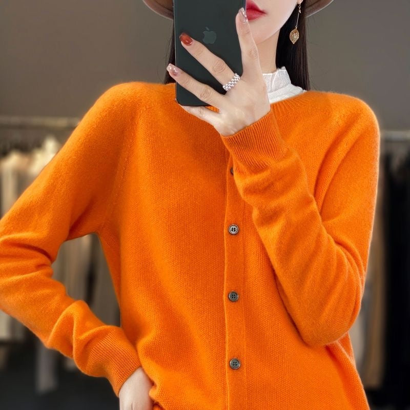 Everyday round neck cardigan in orange