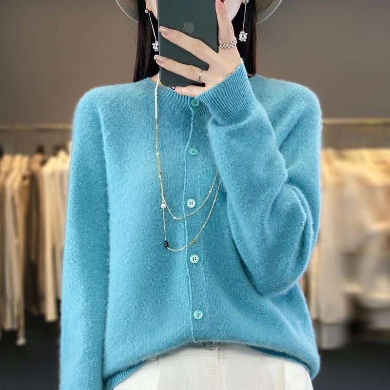 Everyday round neck cardigan in sky blue