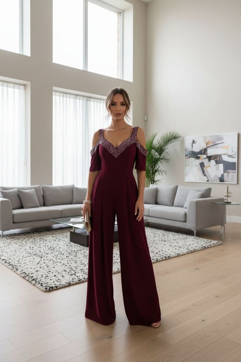 High-waist rhinestone jumpsuit, styled view