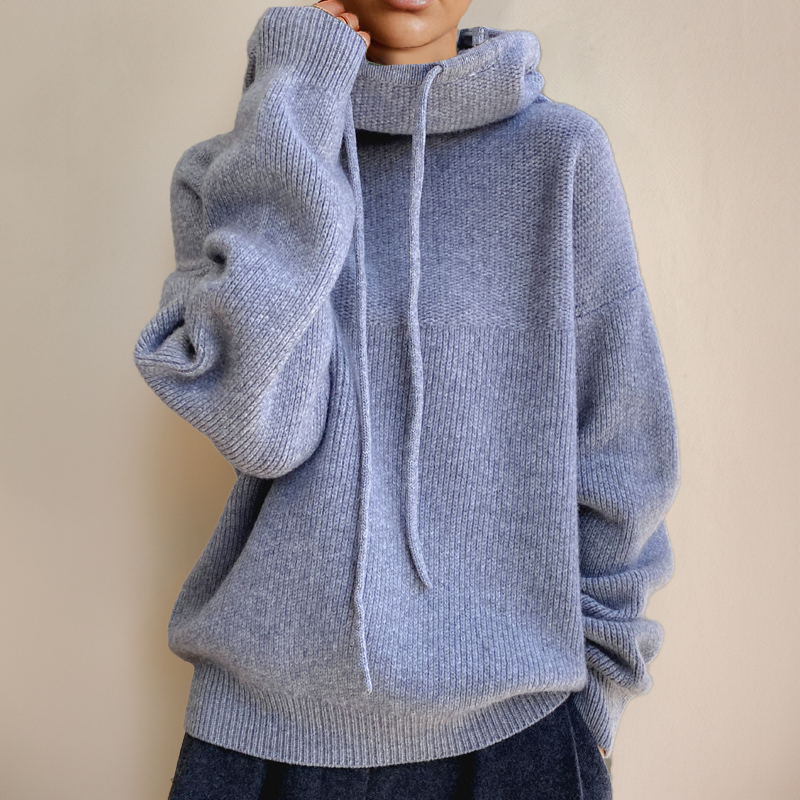 Cowl hood drawstring sweater in gray