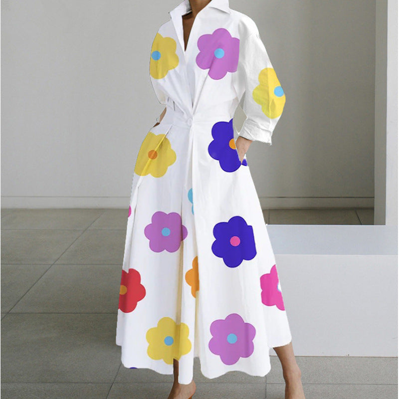 Front wrap collared maxi dress, white polka print