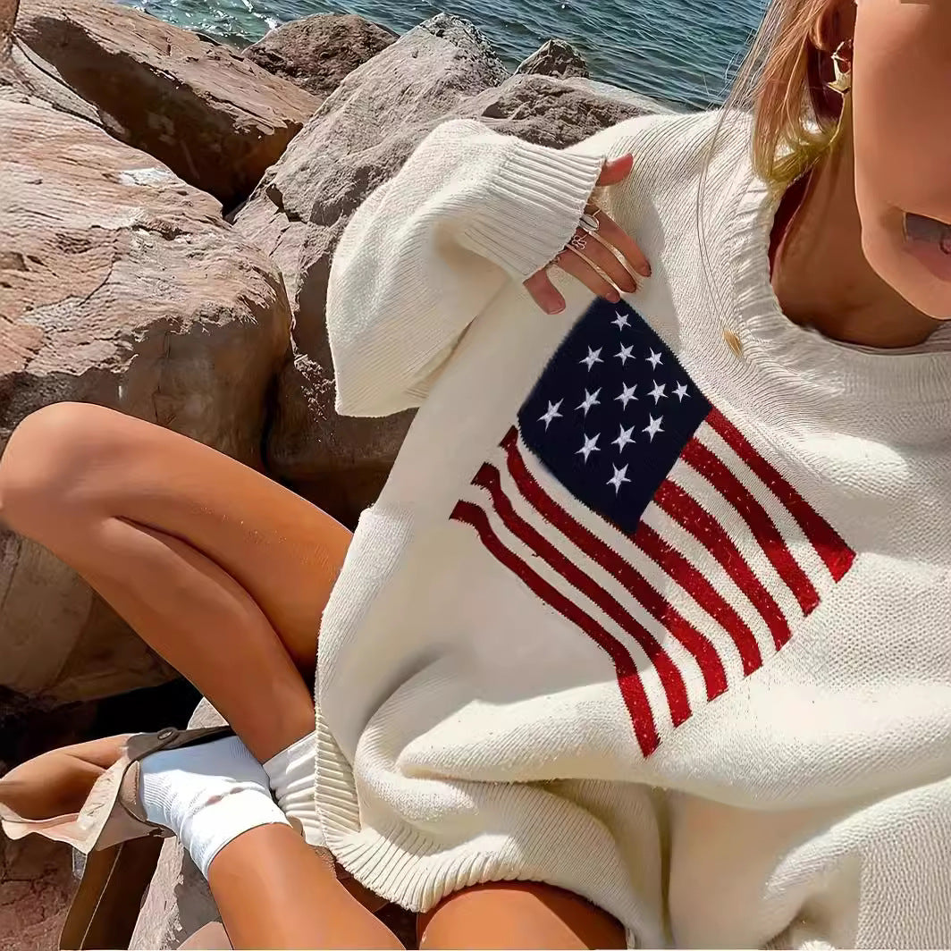 Flag motif knit sweater, alternate view