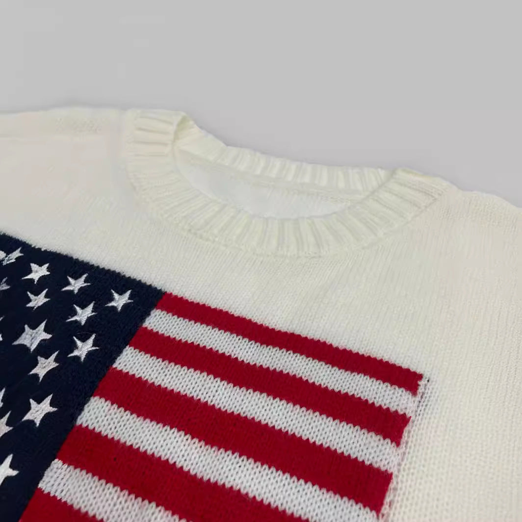 Flag motif knit sweater, detail view