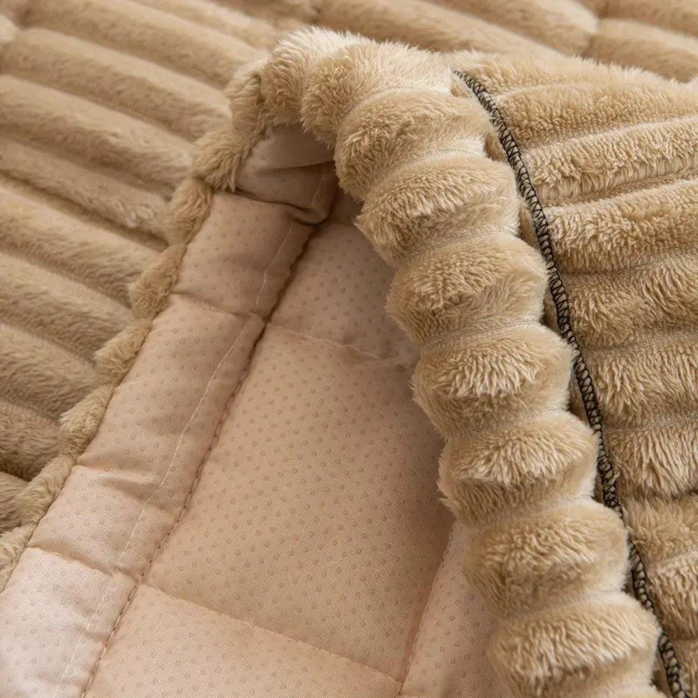 Pleated-Edge Plush Flannel Sofa Cover