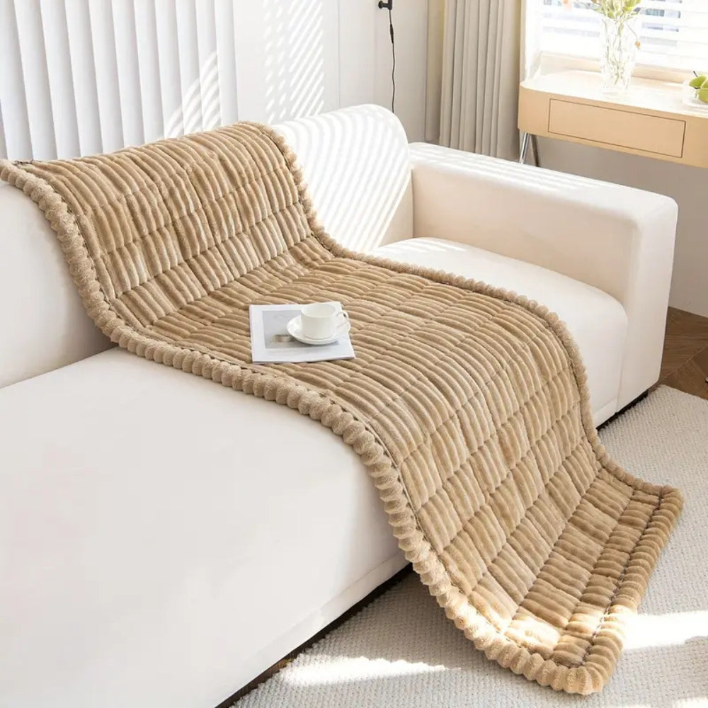 Pleated-Edge Plush Flannel Sofa Cover