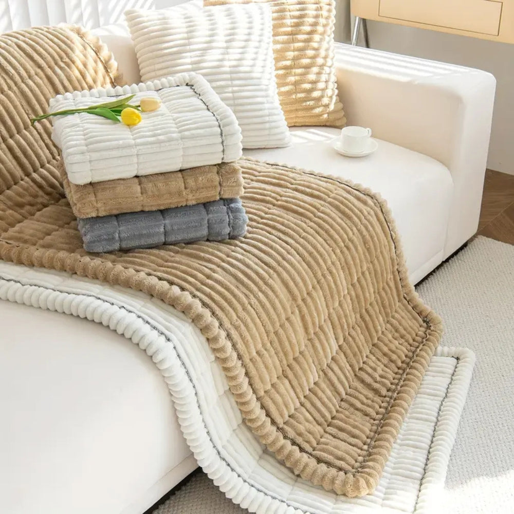 Pleated-Edge Plush Flannel Sofa Cover