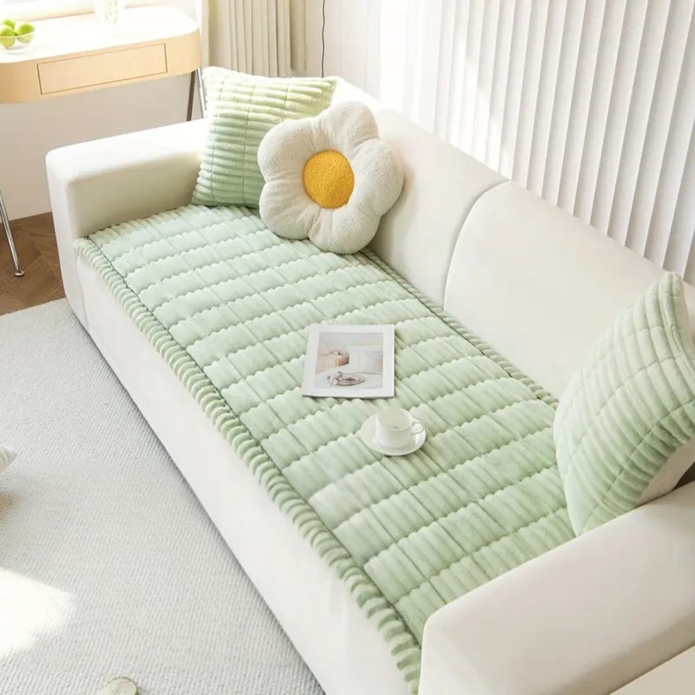 Pleated-Edge Plush Flannel Sofa Cover