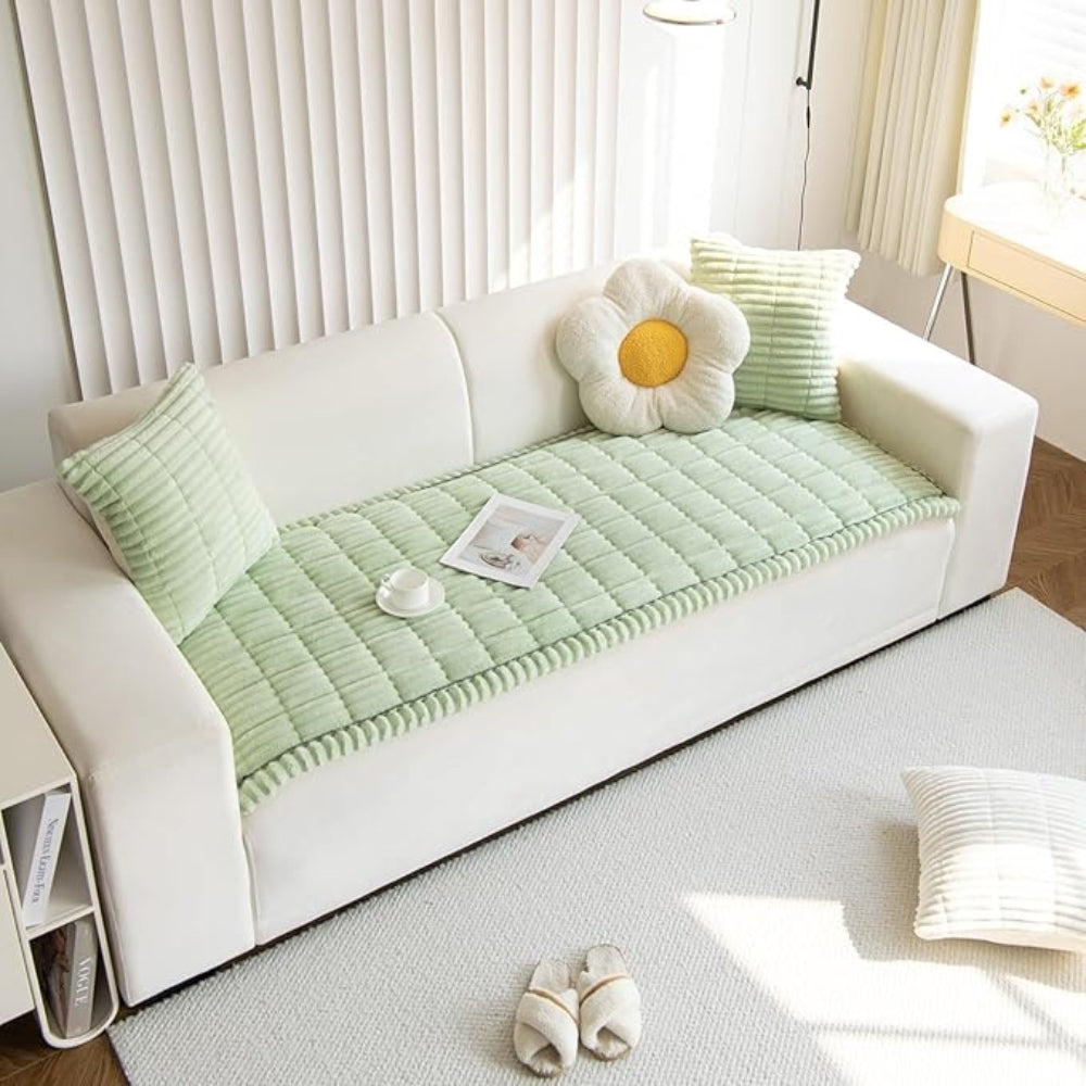 Pleated-Edge Plush Flannel Sofa Cover