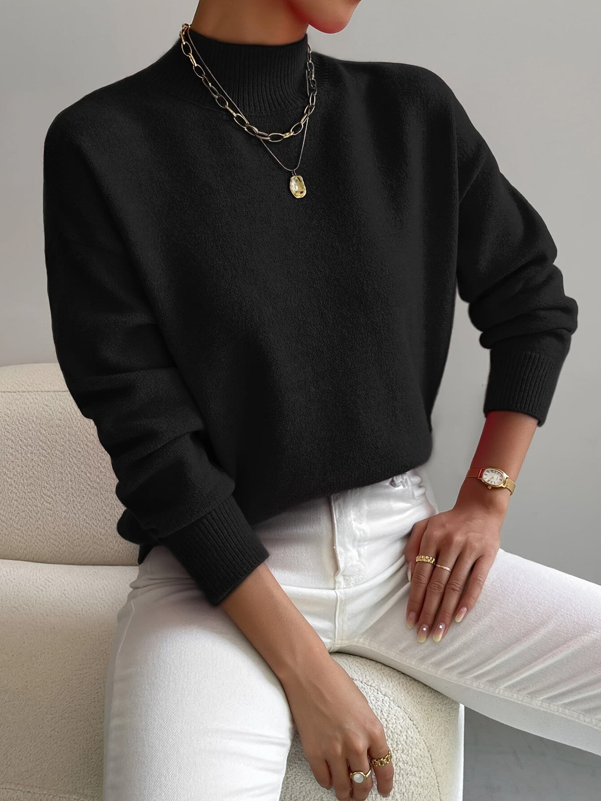 Soft knit turtleneck sweater in black