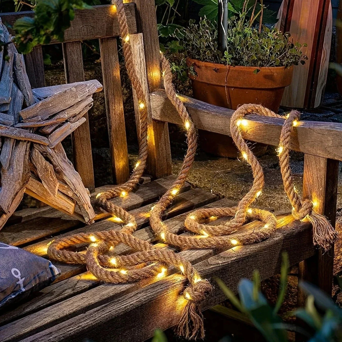 Solar-Powered Hemp Rope Fairy Lights