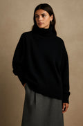 Lightweight fitted sweater in black, front view