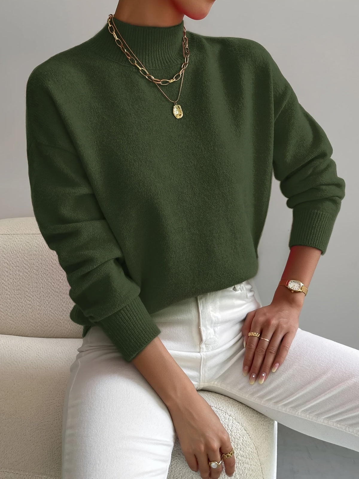 Soft knit turtleneck sweater in green