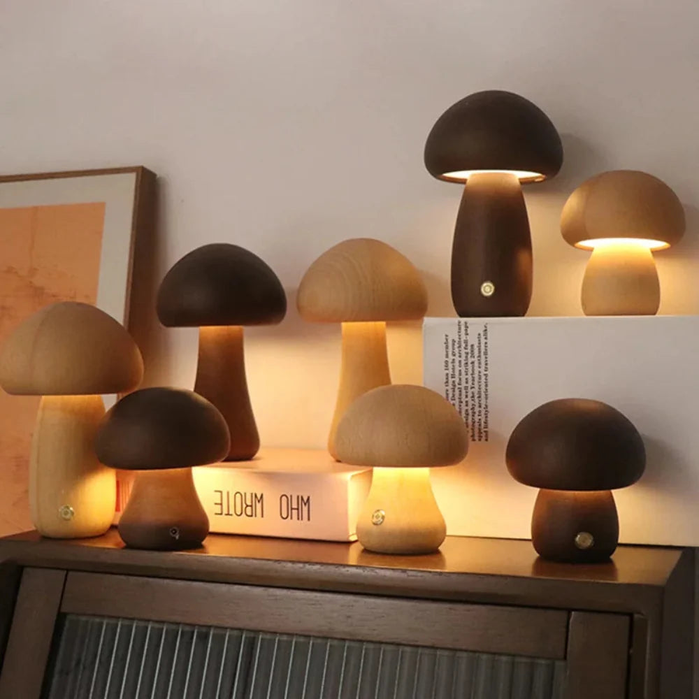 Wooden Mushroom LED Lamp