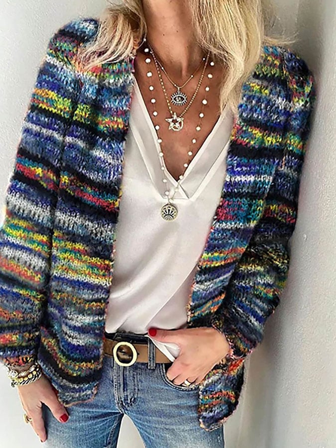 Striped open-front cardigan in blue