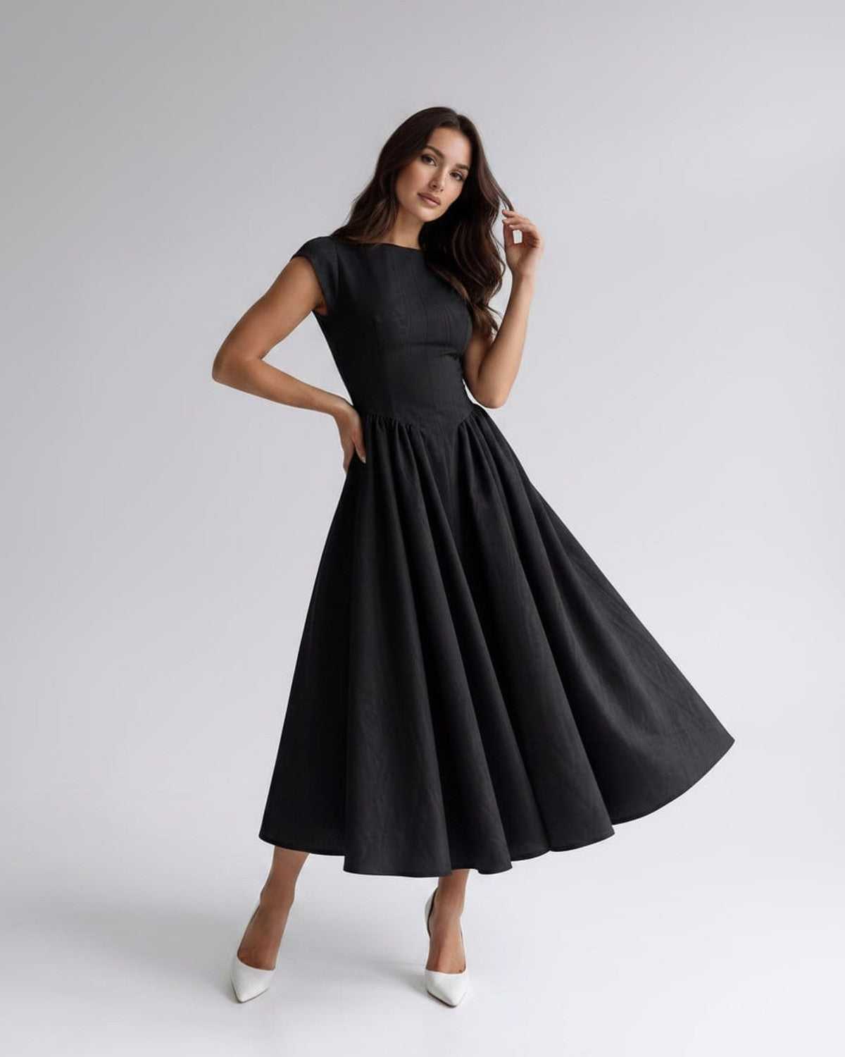 WOMEN'S FLARED A-LINE MIDI DRESS