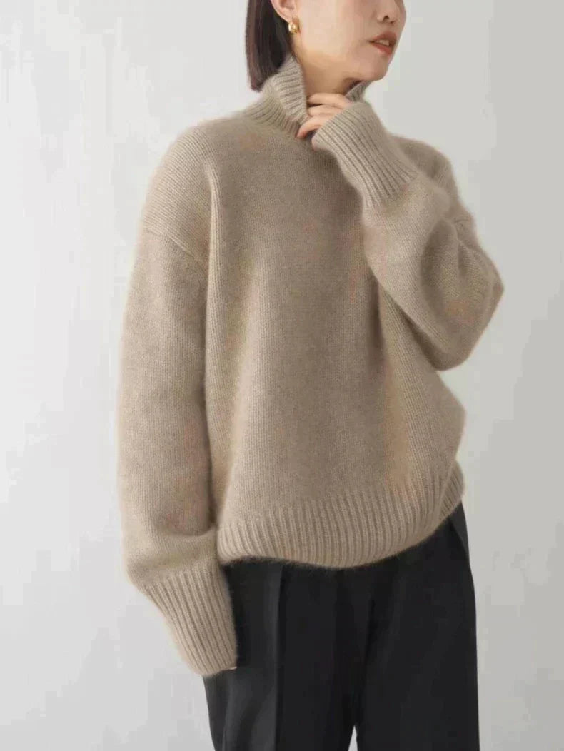 High collar turtleneck sweater in khaki