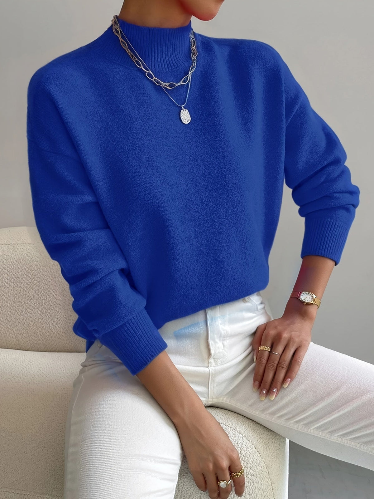 Soft knit turtleneck sweater in blue