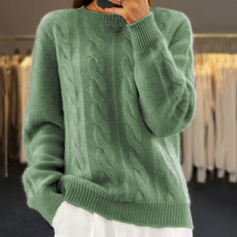 Crew neck cable knit pullover, alternate view