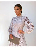 Lace detail tailored dress in apricot, front view