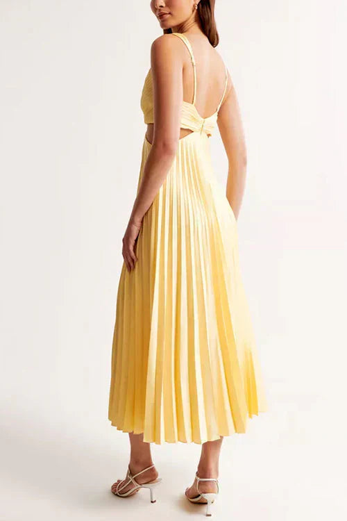 Cutout waist pleated midi dress, alternate view
