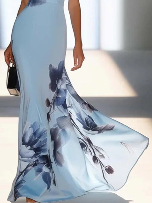 One-shoulder mermaid maxi dress, back view