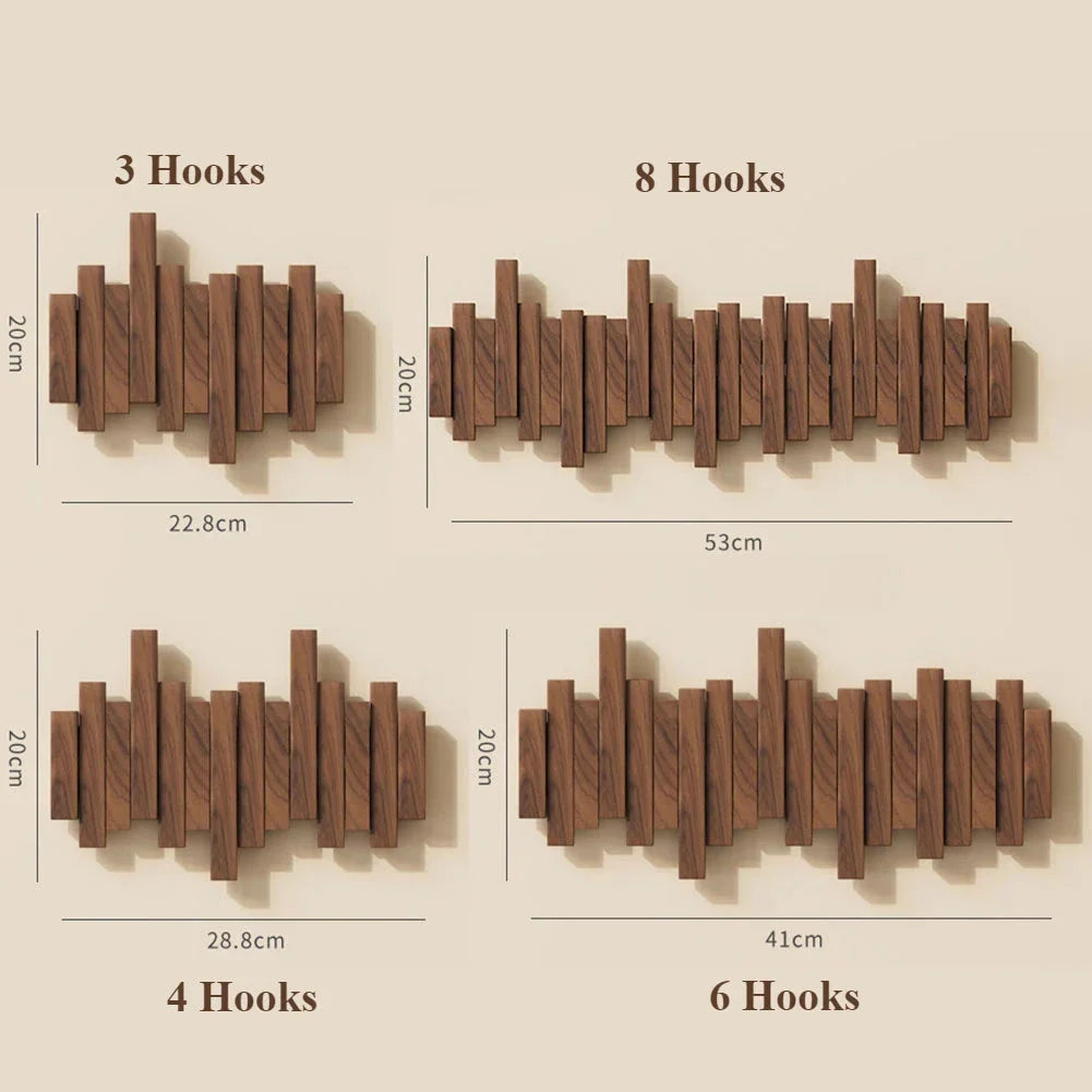 Coat Rack, Wall-Mounted Wood with Folding Hooks