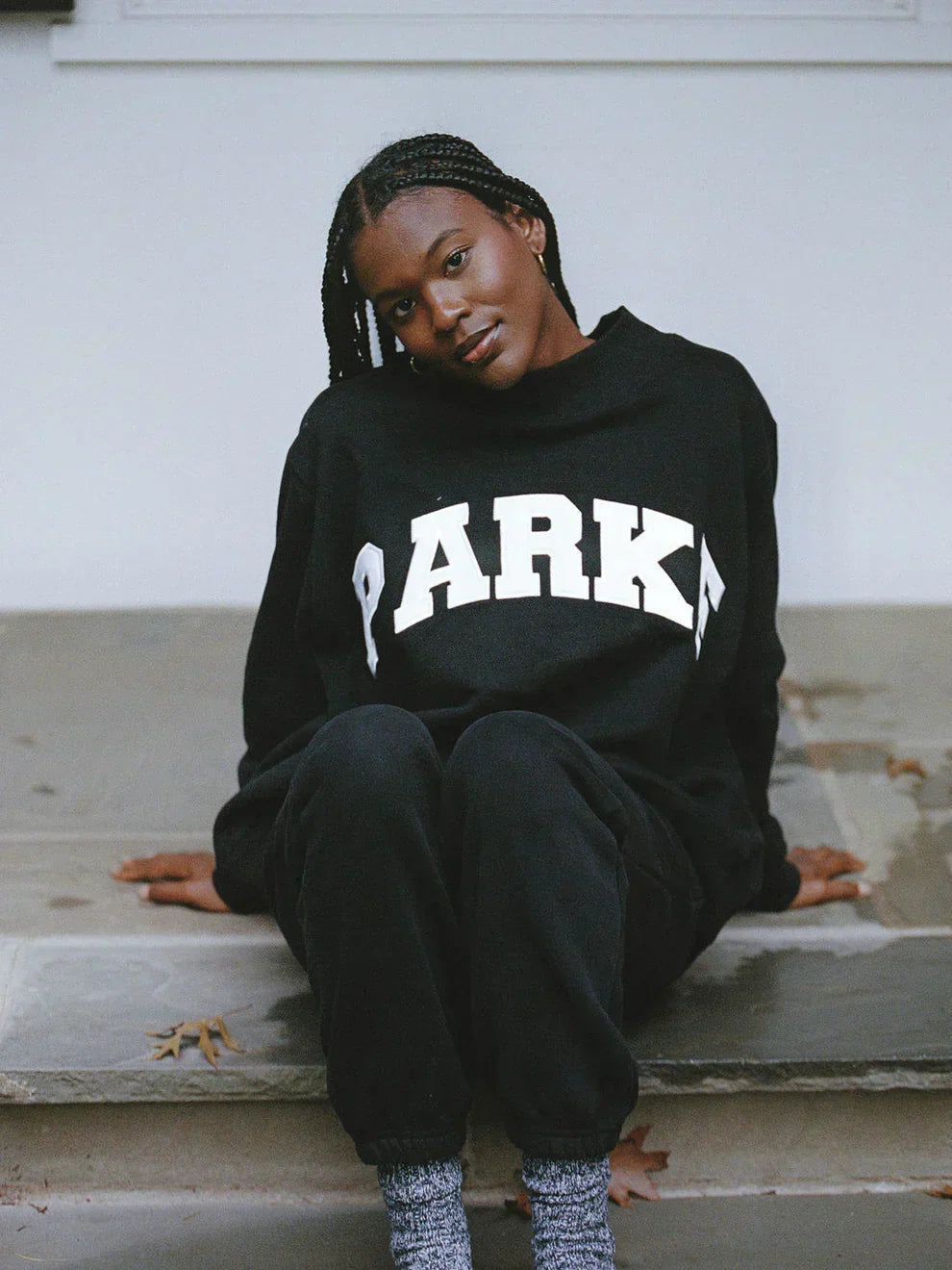 Varsity chenille sweatshirt, black with white letters
