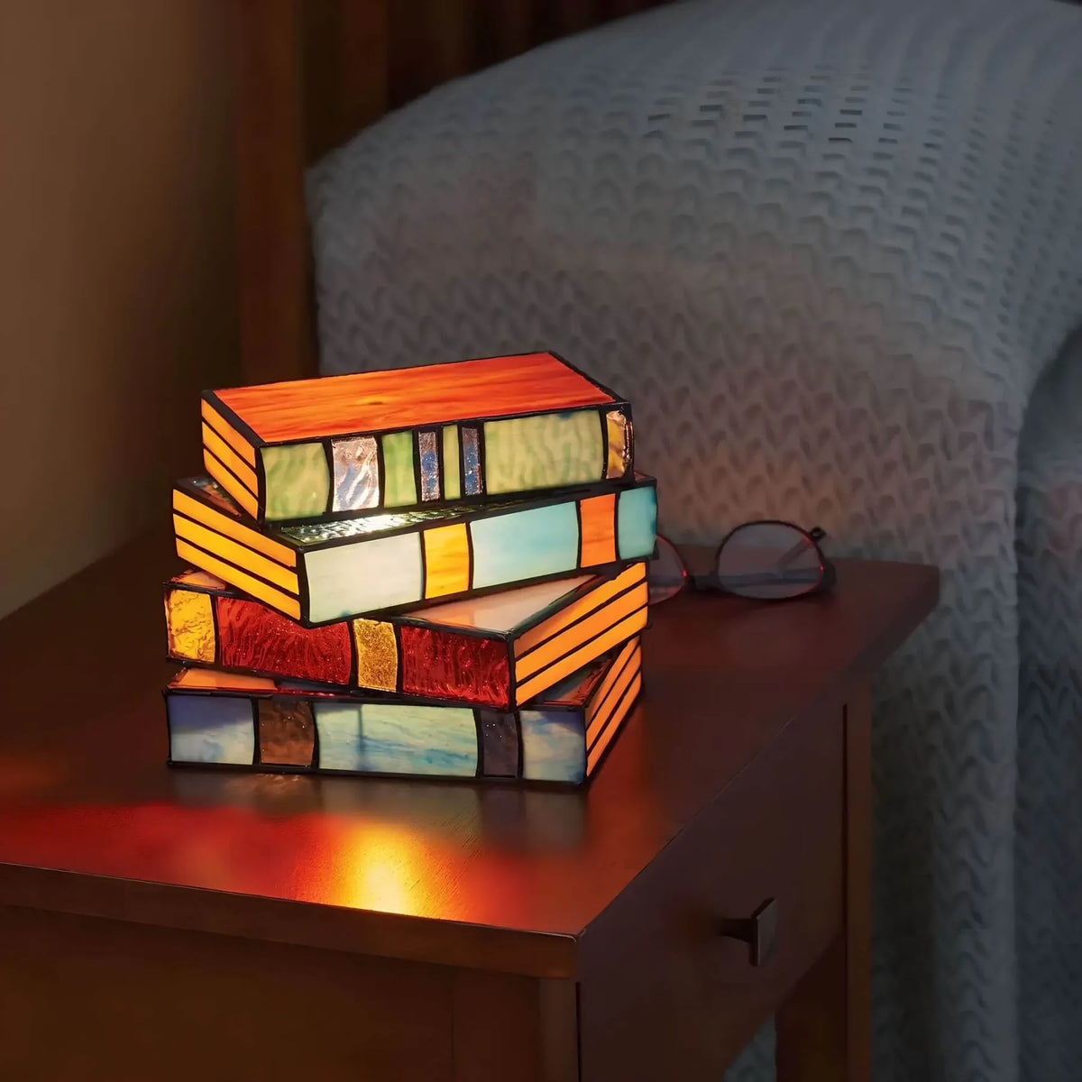 Stained Glass Book Lamp, Handcrafted Art Lighting
