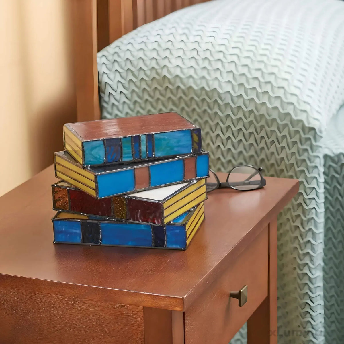 Stained Glass Book Lamp, Handcrafted Art Lighting