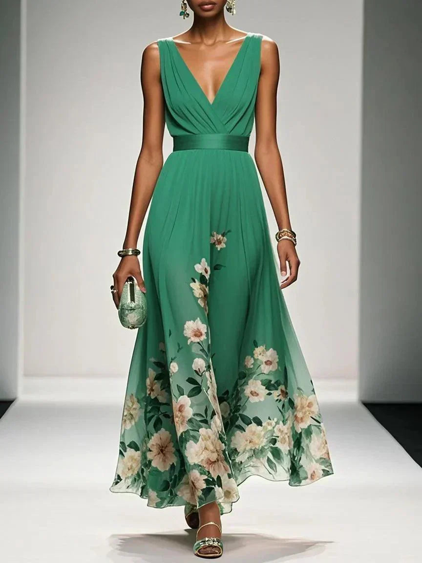 Floral wedding guest dress in green