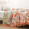 Cotton Floral Print Fringed Throw Blanket