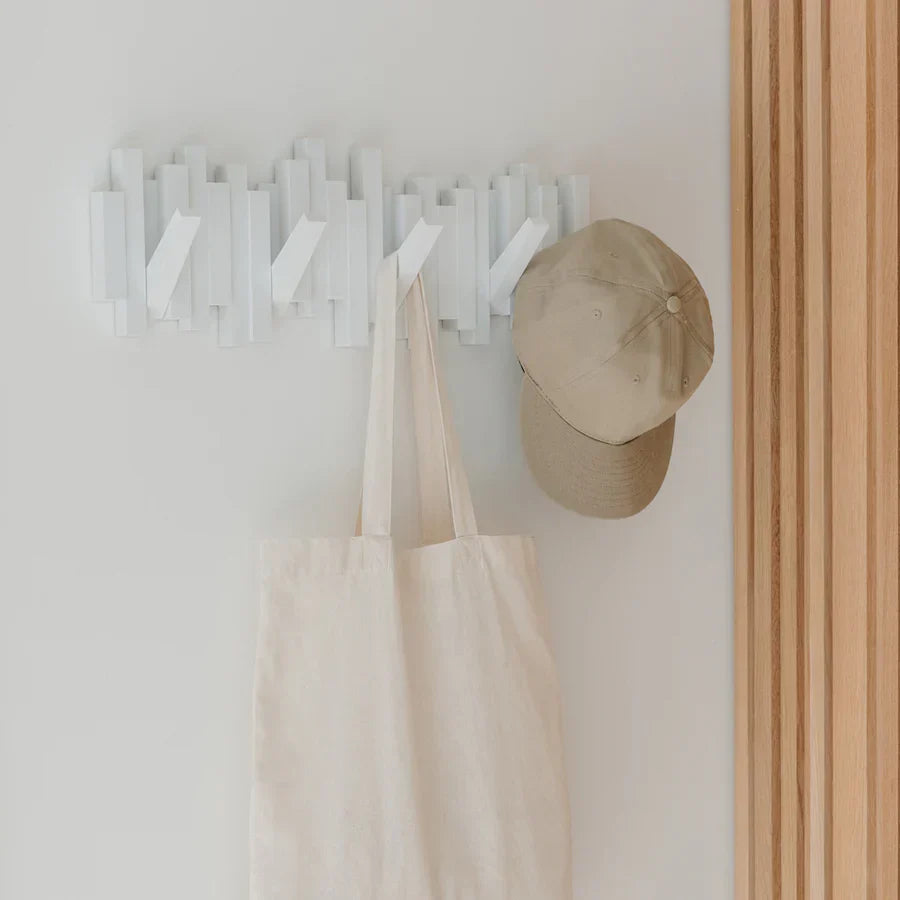 Coat Rack, Wall-Mounted Wood with Folding Hooks