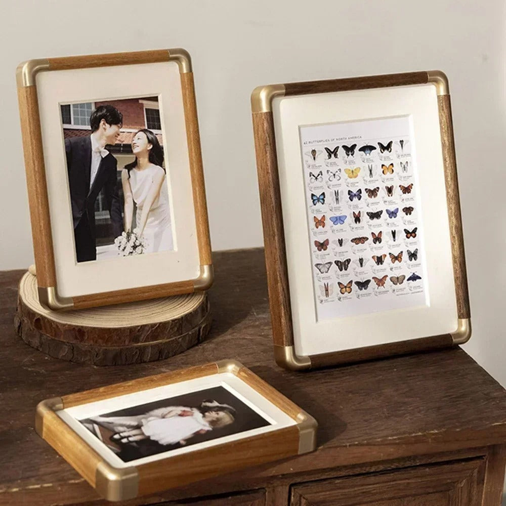 Brooks Tabletop Photo Frame, Vintage Wood and Brass Design