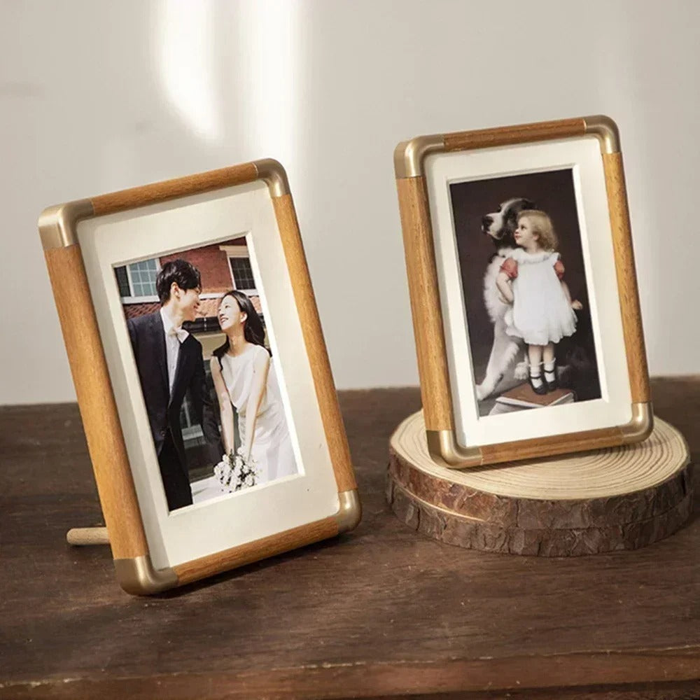 Brooks Tabletop Photo Frame, Vintage Wood and Brass Design