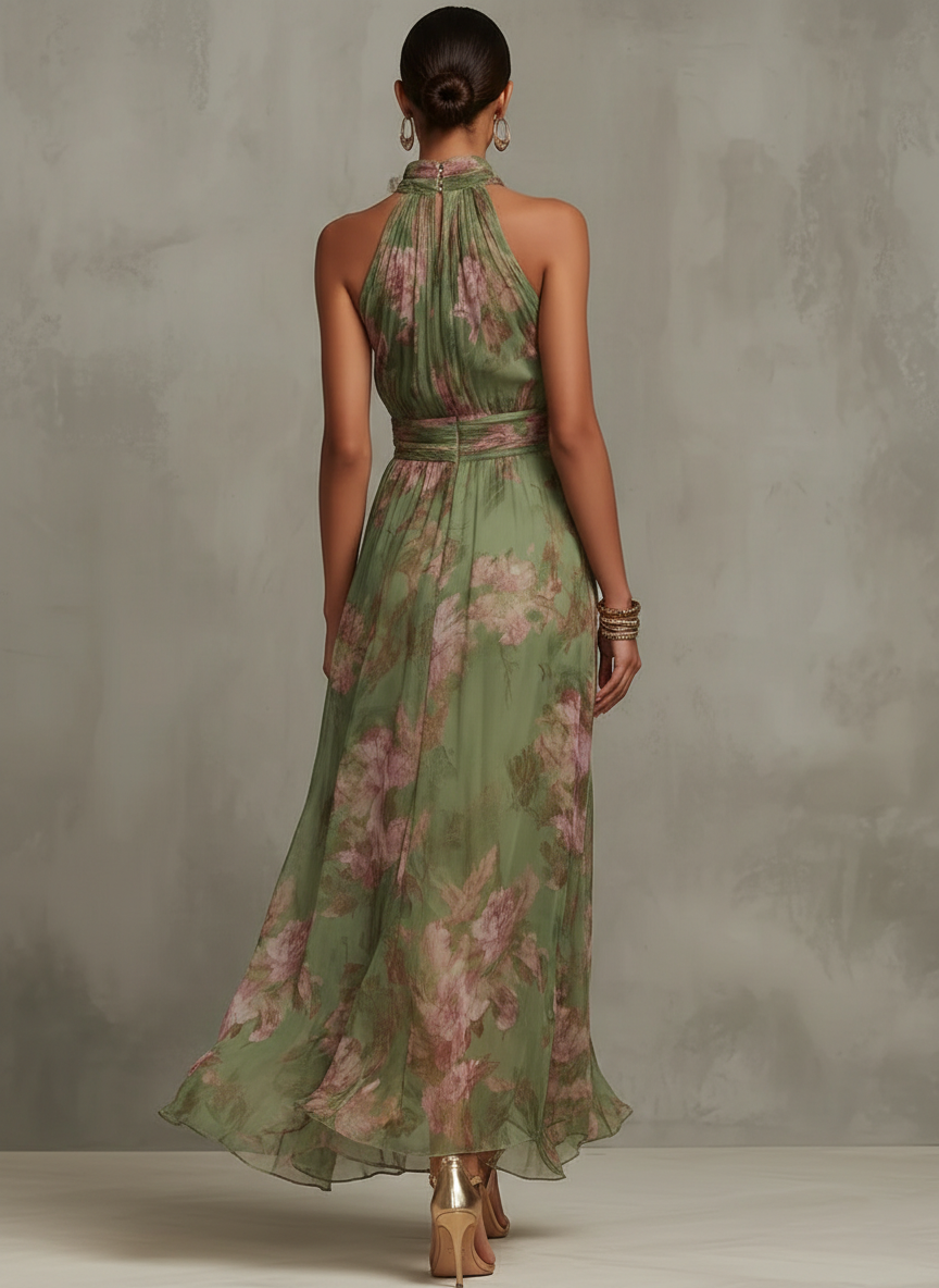 Halter maxi dress in green, alternate view