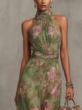 Halter maxi dress in green, back view